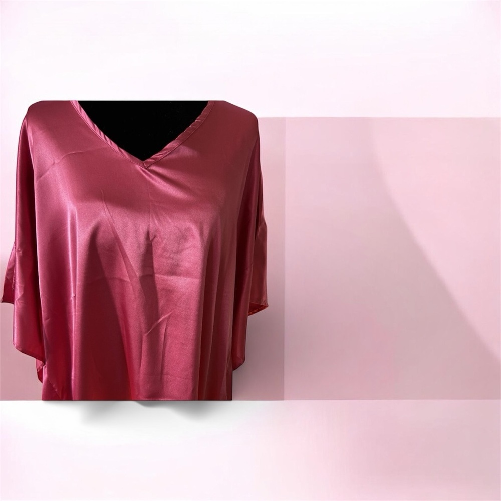 Hailey & Co Hot Pink Satin V Neck Blouse L | Barbiecore Quiet Luxury Boho